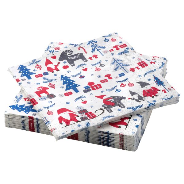 Салфетка бумажная, с рисунком, разные цвета, 33x33 см IKEA ВИНТЕРФЕСТ 404.328.27 - фото 1