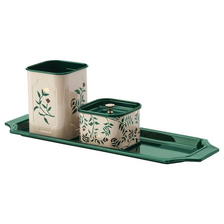 Набор для письменного стола, 4 предм., бежевый зеленый/с цветочным орнаментом металлический IKEA АНИЛИНАРЕ 204.651.64