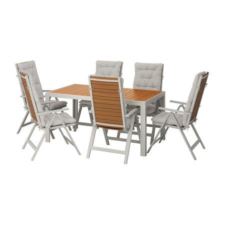 Стол+6кресел,д/сада, светло-коричневый/Куддарна серый 156x90 см IKEA SJÄLLAND ШЭЛЛАНД 992.918.87