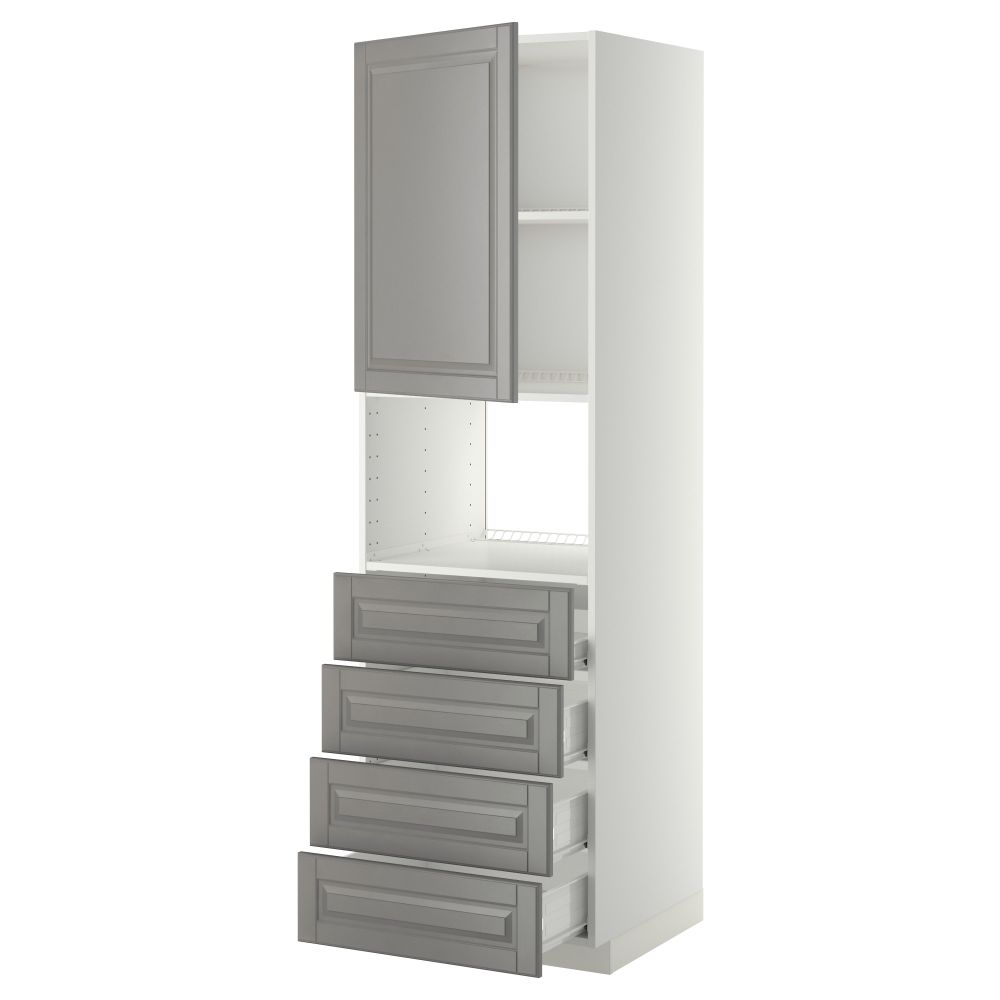 Высокий шкаф для духовки, дверца, 4 ящика МЕТОД / ФОРВАРА, белый, Будбин серый - фото 1