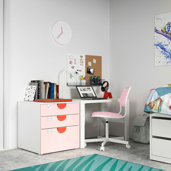Комод с 3 ящиками, 60x57x63 см, белый, бледно-розовый IKEA PLATSA ПЛАТСАA ПЛАТСА, SMÅSTAD СМОСТАД 593.875.61 - фото 4
