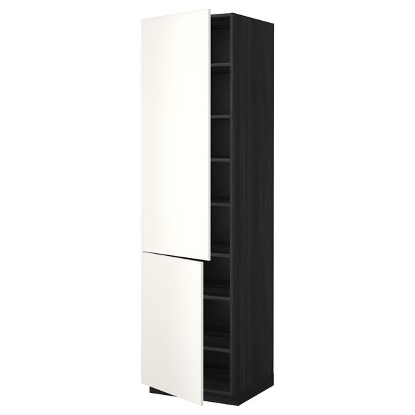 Высокий шкаф с полками, 2 дверцы МЕТОД, черный, Веддинге белый - схема-чертеж с размерами