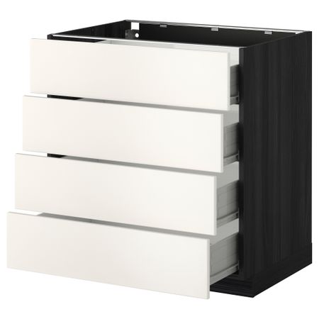 Напольный шкаф 4 фронтальных панели, 4 ящика МЕТОД / ФОРВАРА, черный, Веддинге белый