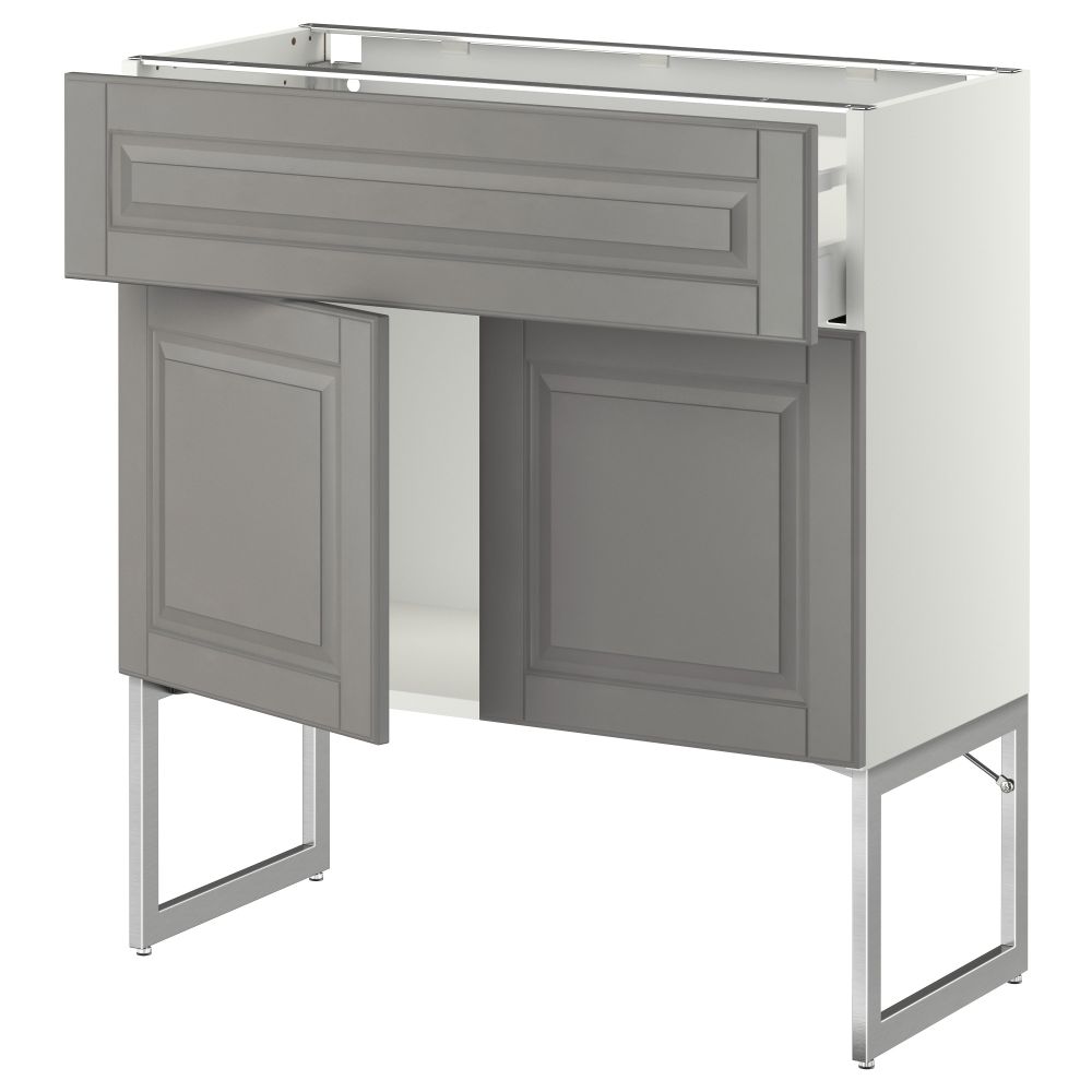 Напольный шкаф, полки, ящик, 2 двери МЕТОД / МАКСИМЕРА, белый, Будбин серый - схема-чертеж с размерами