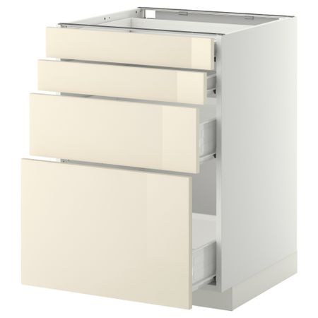 Напольный шкаф 4 фронтальных панели, 4 ящика МЕТОД / ФОРВАРА, белый, Рингульт кремовый