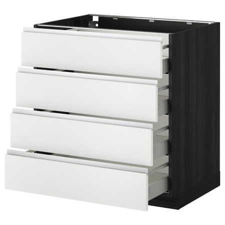 Напольный шкаф 4 фронтальных панели, 4 ящика МЕТОД / МАКСИМЕРА, черный, Нодста белый