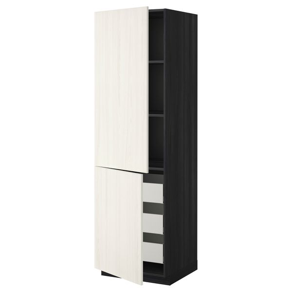 Высокий шкаф + полки, 3 ящика, 2 дверцы МЕТОД / МАКСИМЕРА, черный, Росдаль белый - схема-чертеж с размерами