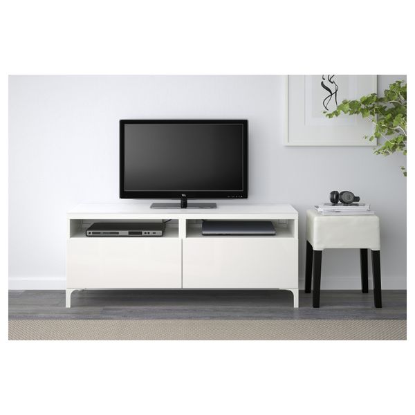 Тумба для ТВ с ящиками БЕСТО, белый, Сельсвикен глянцевый/белый (120x40x48 см) - фото 2