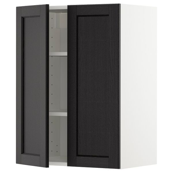 Навесной шкаф с полками/2дверцы, белый/Лерхюттан черная морилка 60x80 см IKEA METOD МЕТОД 393.015.30 - схема-чертеж с размерами
