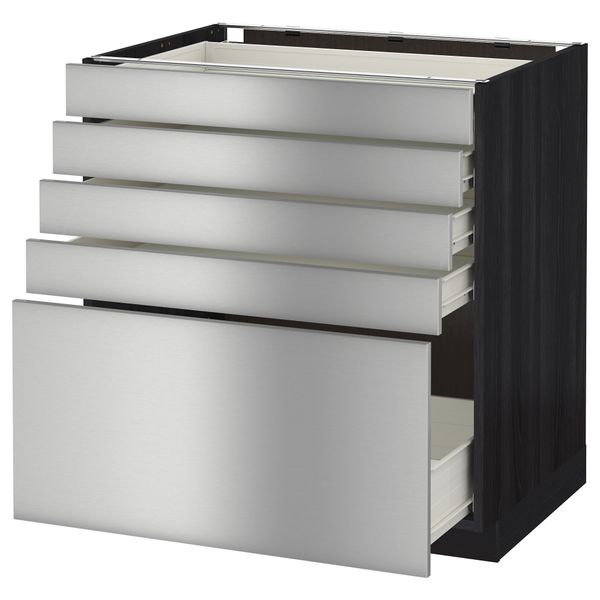 Напольный шкаф с 5 ящиками МЕТОД / ФОРВАРА, черный, Гревста нержавеющ сталь - схема-чертеж с размерами