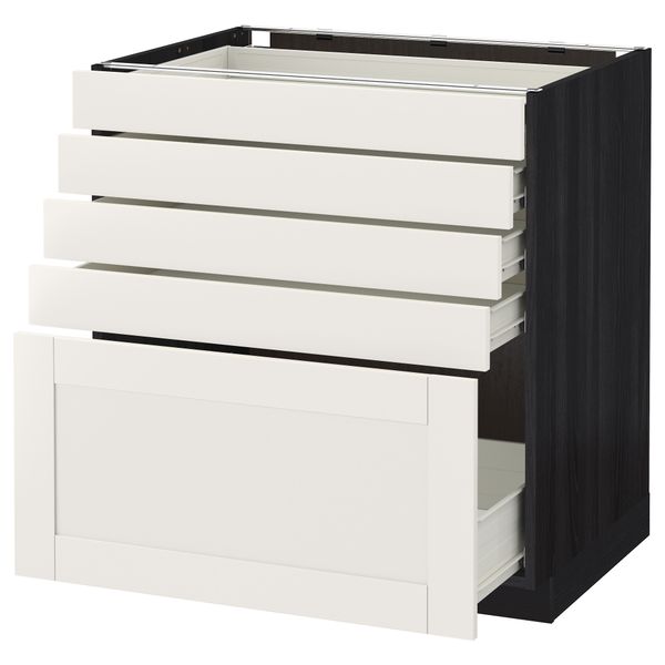 Напольный шкаф с 5 ящиками МЕТОД / ФОРВАРА, черный, Сэведаль белый - схема-чертеж с размерами