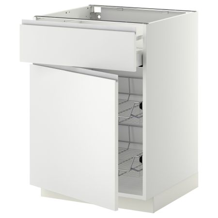 Напольный шкаф с проволочной корзиной, ящиком, дверью МЕТОД / МАКСИМЕРА, белый, Нодста белый