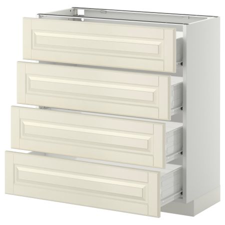 Напольный шкаф 4 фронтальных панели, 4 ящика МЕТОД / ФОРВАРА, белый, Будбин белый с оттенком