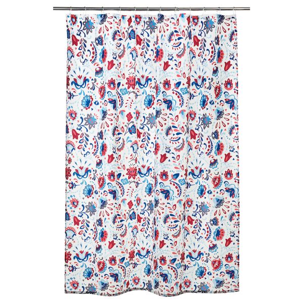 Штора для ванной, белый/разноцветный 180x200 см IKEA KRATTEN КРАТТЕН 104.436.72 - фото 1