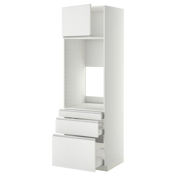 Высокий шкаф для двойной духовки, 3 ящика, дверца МЕТОД / МАКСИМЕРА, белый, Нодста белый - схема-чертеж с размерами