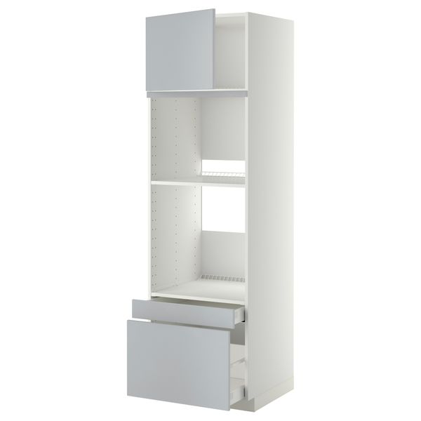 Высокий шкаф для духовки комбинированный, духовка + дверца, 2 ящика МЕТОД / МАКСИМЕРА, белый, Веддинге серый - фото 1