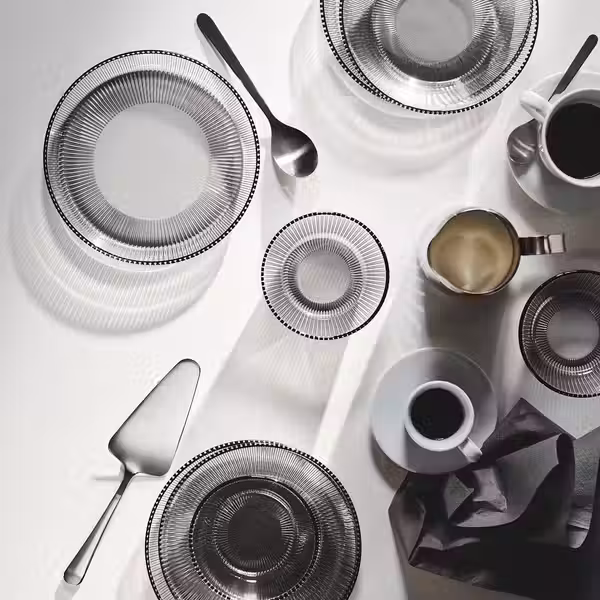 HAVSGÄDDA ХАВСГЭДДА Тарелка глубокая - орнамент «полоска»/серый 19 см - схема-чертеж с размерами