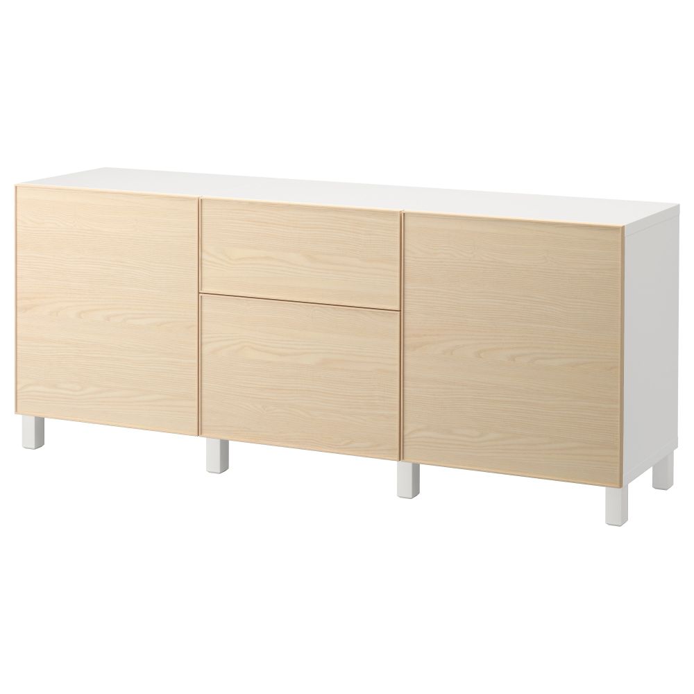 Комбинация для хранения с ящиками БЕСТО, белый, Инвикен ясеневый шпон (180x40x74 см) - фото 1