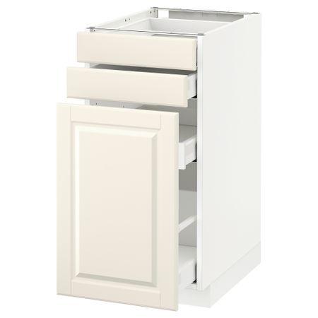 Напольный шкаф с выдвижными модулями, 2 фронтальные панели МЕТОД / МАКСИМЕРА, белый, Будбин белый с оттенком