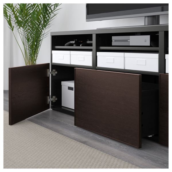 Шкаф для ТВ, комбинированный, стекляные дверцы БЕСТО, черно-коричневый Инвикен, Синдвик черно-коричневый прозрачное стекло - фото 3