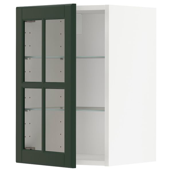 Навесной шкаф/полки/стеклян дверца, белый/Будбин темно-зеленый 40x60 см IKEA METOD МЕТОД 394.458.02 - фото 1