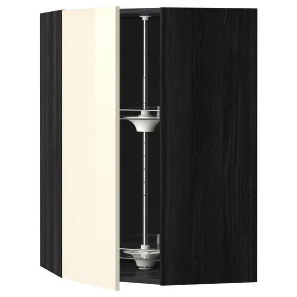 Угловой навесной шкаф с вращающейся секцией МЕТОД, черный, Рингульт кремовый - схема-чертеж с размерами