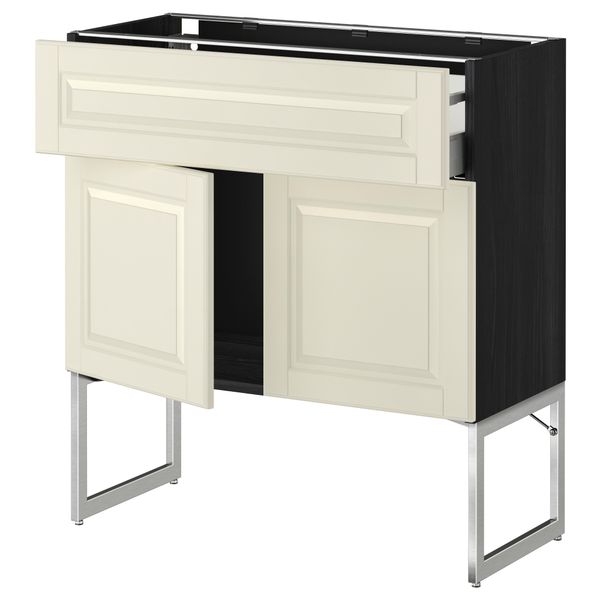 Напольный шкаф, полки, ящик, 2 двери МЕТОД / МАКСИМЕРА, черный, Будбин белый с оттенком - схема-чертеж с размерами