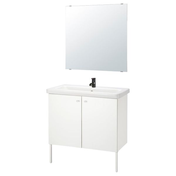 Комплект мебели для ванной,7 предм., белый/Сальен смеситель 84x43x88 см IKEA FISKÅN ФИСКОН / TVÄLLEN ТВЭЛЛЕН 394.308.91 - фото 1