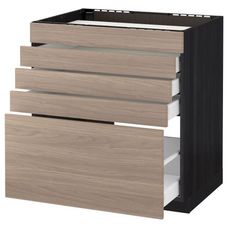 Напольный шкаф для варочной панели, 5 фасадов, 4 ящиков МЕТОД / МАКСИМЕРА, черный, Брокхульт светло-серый