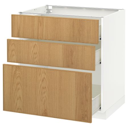Напольный шкаф с 3 ящиками МЕТОД / ФОРВАРА, белый, Экестад дуб