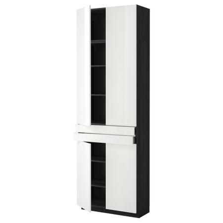 Высокий шкаф + полки, 2 ящика, 4 дверцы МЕТОД / МАКСИМЕРА, черный, Рингульт белый (80x37x240 см)