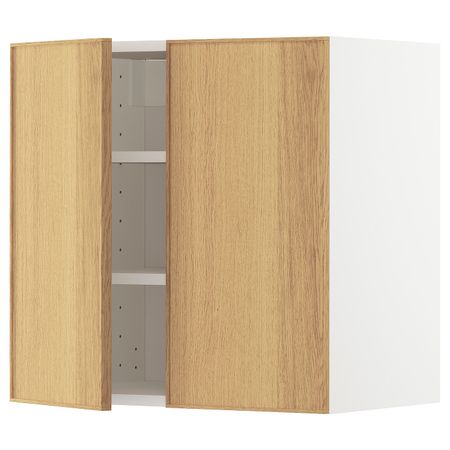 Навесной шкаф с полками/2дверцы, белый/Экестад дуб 60x60 см IKEA METOD МЕТОД 393.009.22