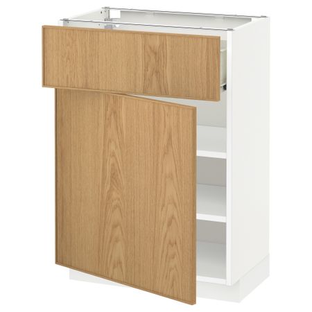 Напольный шкаф с ящиком, дверью МЕТОД / ФОРВАРА, белый, Экестад дуб