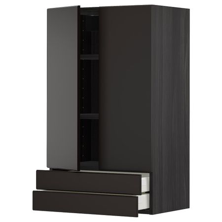 Навесной шкаф/2дверцы/2ящика, черный/Кунгсбакка антрацит 60x100 см IKEA МЕТОД 493.023.17