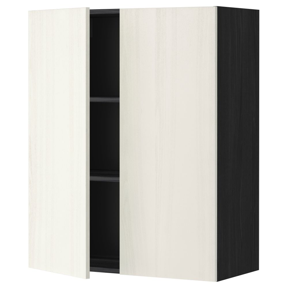 Навесной шкаф с полками, 2 дверцы МЕТОД, черный, Росдаль белый - схема-чертеж с размерами