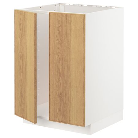 Напольный шкаф для раковины + 2 двери, белый/Экестад дуб 60x60 см IKEA METOD МЕТОД 393.008.99