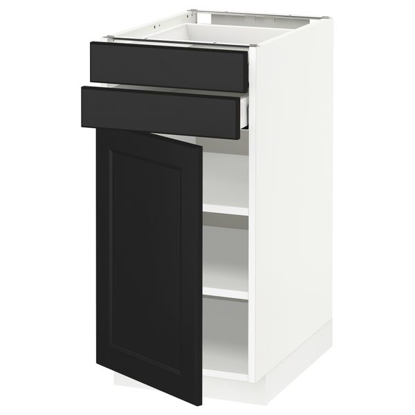 Напольный шкаф с дверцей, 2 ящиками МЕТОД / МАКСИМЕРА, белый, Лаксарби черно-коричневый - схема-чертеж с размерами