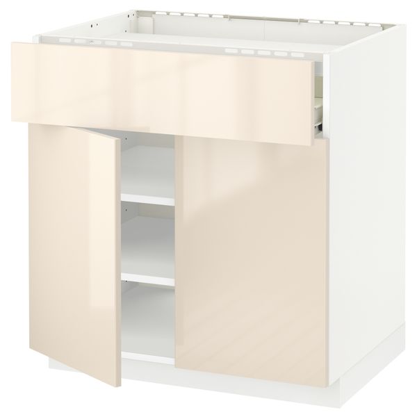 Напольный шкаф для варочной панели, ящик, полка, 2 дверцы МЕТОД / ФОРВАРА, белый, Рингульт кремовый (80x60 см) - схема-чертеж с размерами