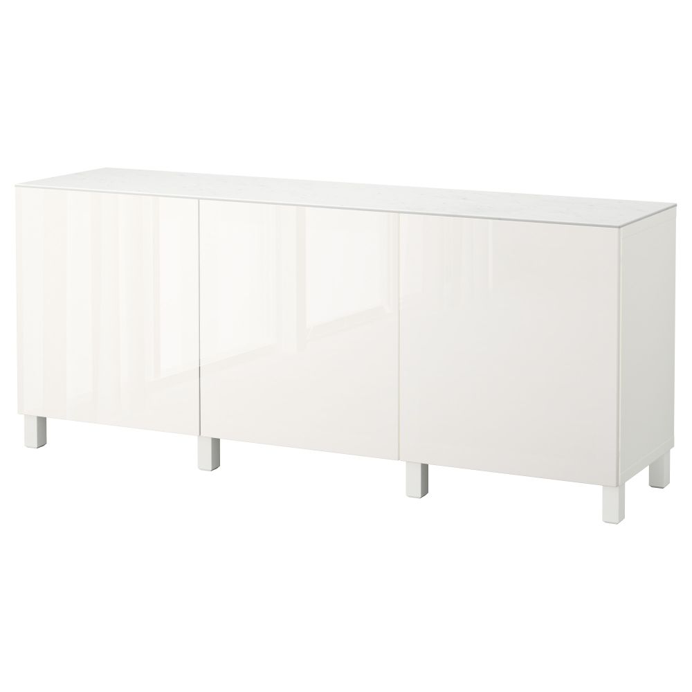 Комбинация для хранения с дверцами БЕСТО, белый, Сельсвикен глянцевый/белый (180x42x74 см) - фото 1