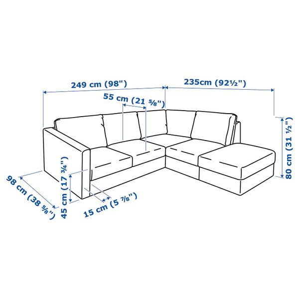 4-местный угловой диван, с открытым торцом, Гуннаред классический серый IKEA ВИМЛЕ 192.115.16 - фото 6