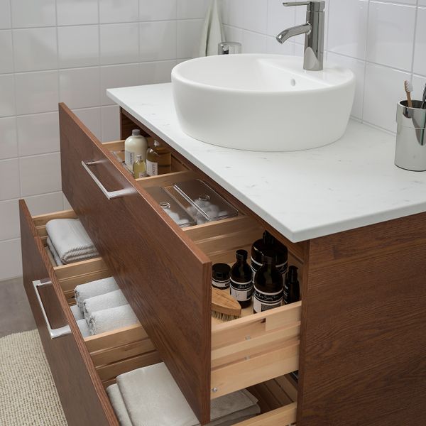 Шкаф п-раковину/столешн45/раковина, под коричневый мореный ясень/под мрамор ДАЛЬШЕР смеситель 102x49x74 см IKEA GODMORGON/TOLKEN - фото 2