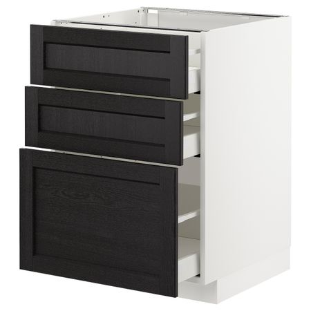 Напольный шкаф с 3 ящиками, белый/Лерхюттан черная морилка 60x60 см IKEA METOD МЕТОД / MAXIMERA МАКСИМЕРА 192.580.85