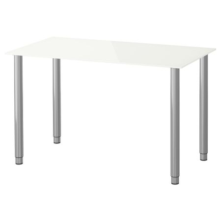 Стол ГЛАСХОЛЬМ / ОЛОВ, стекло белый, серебристый (99x52 см)
