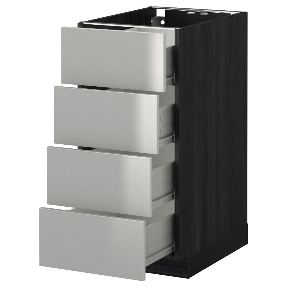 Напольный шкаф 4 фронтальных панели, 4 ящика МЕТОД / ФОРВАРА, черный, Гревста нержавеющ сталь - схема-чертеж с размерами