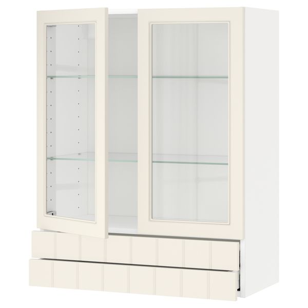 Навесной шкаф, 2 стеклянные дверцы, 2 ящика МЕТОД / МАКСИМЕРА, белый, Хитарп белый с оттенком - схема-чертеж с размерами