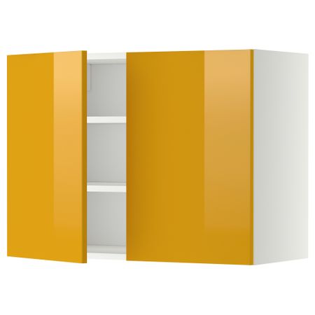 Навесной шкаф с полками, 2 дверцы МЕТОД, белый, Ерста желтый