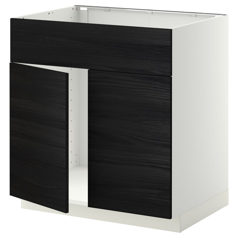 Напольный шкаф под мойку 2 дверцы/фронтальных панели МЕТОД, белый, Тингсрид черный (80x60 см) - схема-чертеж с размерами