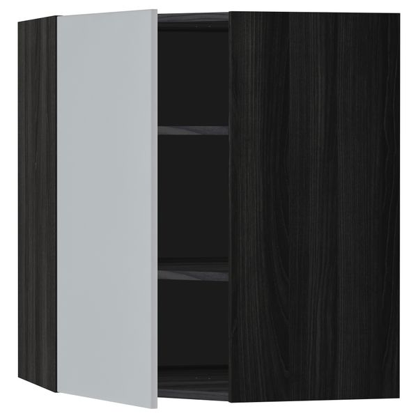 Угловой навесной шкаф с полками МЕТОД, черный, Веддинге серый - схема-чертеж с размерами