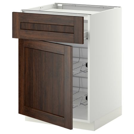 Напольный шкаф для варочной панели, ящик, 2 проволочных корзины МЕТОД / ФОРВАРА, белый, Эдсерум коричневый (60x60 см)
