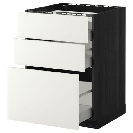 Напольный шкаф, 3 фронтальных панели, 3 ящика МЕТОД / МАКСИМЕРА, черный, Хэггеби белый
